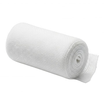 White textured fabric medical gauze bandage roll isolated on a transparent background