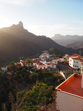 Picturesque mountain village Tejeda with white houses amidst greenery on Gran Canaria, Canary Islands, Spain
