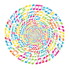 Fototapeta premium A colorful circular pattern of musical notes