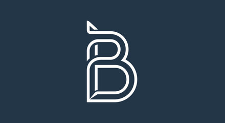 Modern minimalist letter B logo design, white outline on dark blue background, abstract shape. © Fah