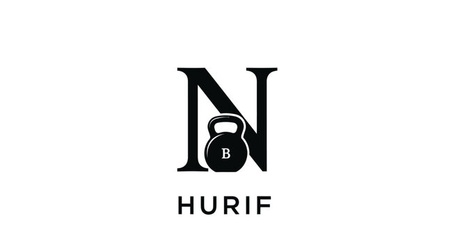 Elegant 'N' Logo with Kettlebell Icon and 'HURIF' Text - Fitness Brand Identity