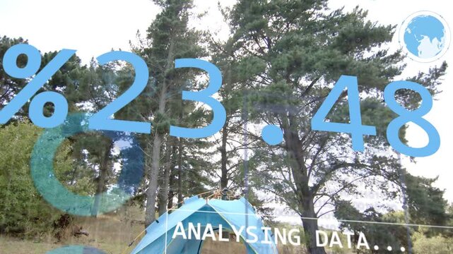 HUD overlay activating over blue tent percent numbers updating rings moving charts visualizing data