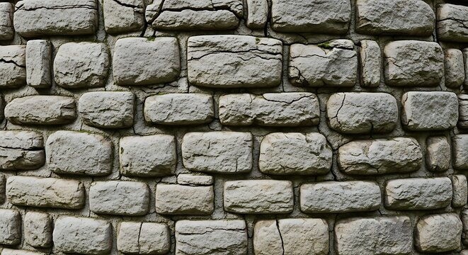 close-up of weathered gray stone brick wall