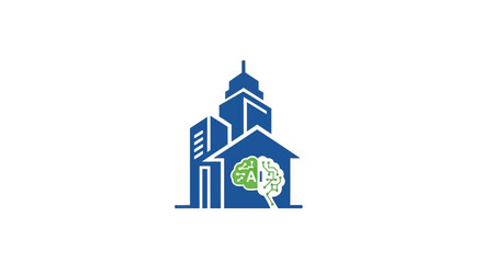 Blue Church Building Icon Illustration. © Sipa