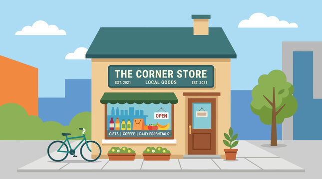 A colorful illustration of a corner store.