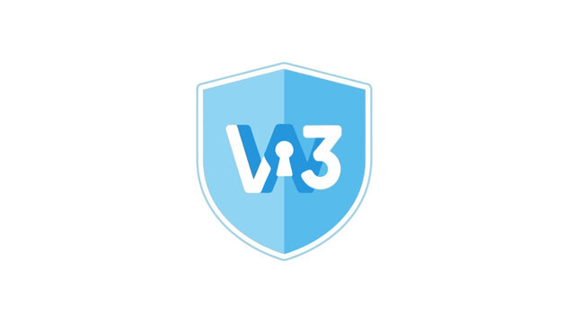 Blue shield with V3 text logo.
