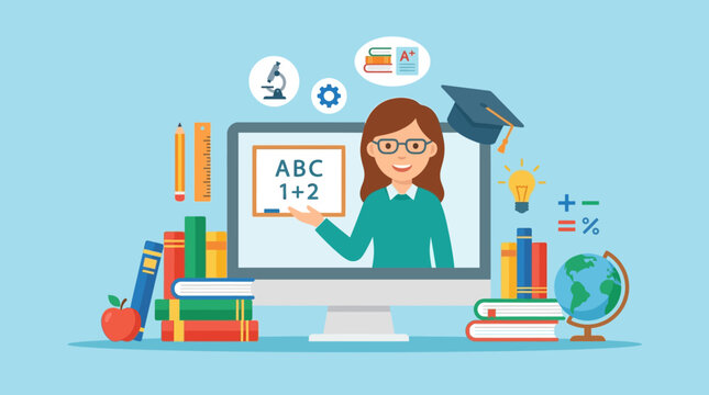 Online education and learning concept with teacher on computer screen.