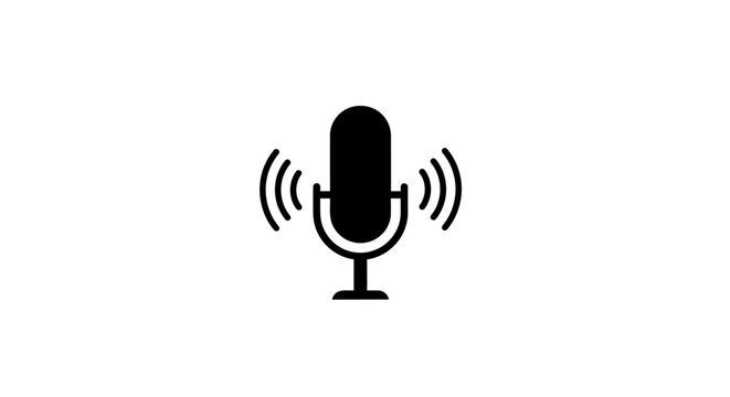 Black Microphone Icon with Sound Waves.