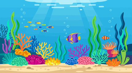 Vibrant coral reef with tropical fish. © Abhinaya Project