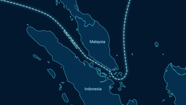 Strait of Malacca Shipping Trade Route Motion Graphic Animation Map
