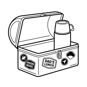 Retro Dad's Lunchbox with Thermos Line Art Vector Illustration