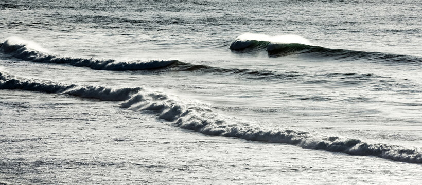 Aerial landscape of silver waves on the Cantabrian coast in Spain