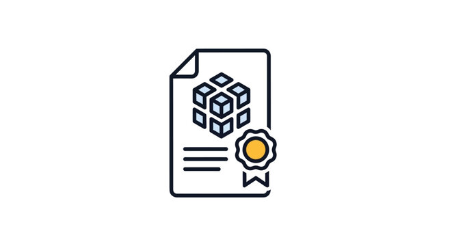 Certificate Document with Cube Icon.