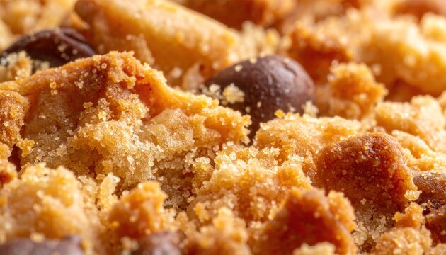 Close up of delicious farofa a traditional Brazilian side dish made from toasted cassava flour.