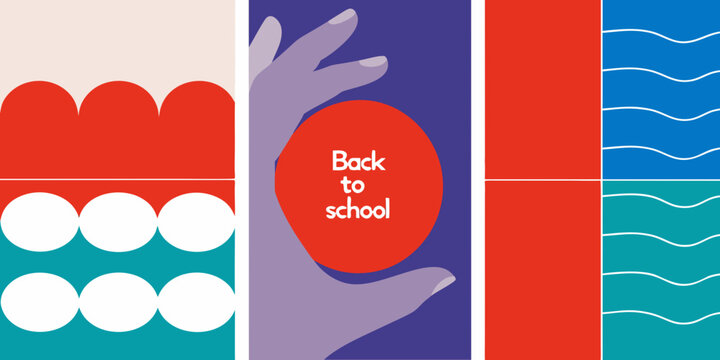 Abstract geometric composition with hand holding red circle