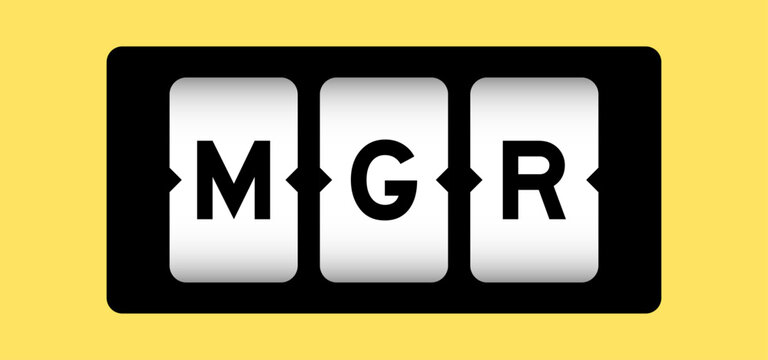 Black color in word MGR (abbreviation of manager) on slot banner with yellow color background