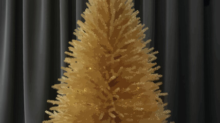 A golden artificial christmas tree stands against a dark textured background © MdSafi