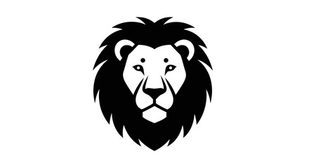 Obraz premium Minimalist Lion Head Silhouette Icon - Black and White Vector Art
