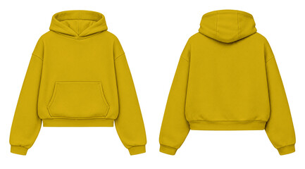 Bright Yellow Hoodie Mockup Front and Back View Isolated on Transparent Background for Apparel Design © Drip