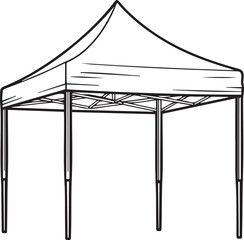 Black and white line of a pop-up canopy tent © miht3325