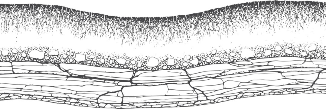 Black and white of soil layers and rock strata