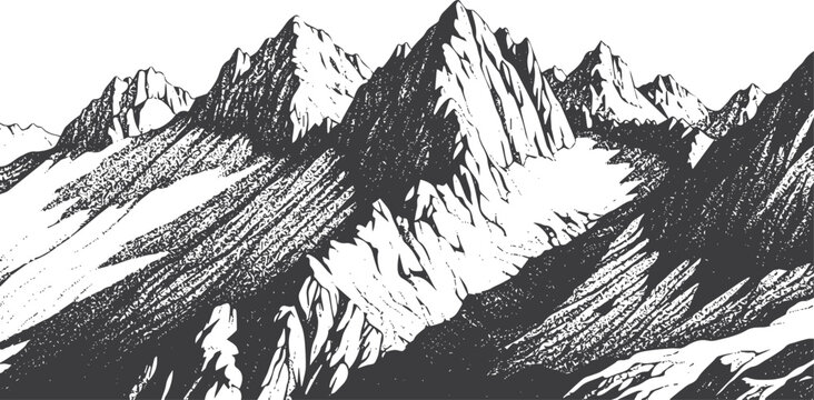 Black and white of jagged mountain peaks
