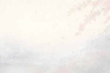 Obraz premium Minimalist Japanese spring rain background with gentle drizzle, soft haze and elegant clean copy spac