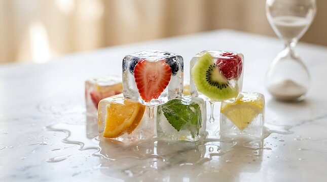 Es Buah Segar dengan Buah Strawberry, Kiwi, Jeruk, Lemon, dan Daun Mint yang Meredakan Haus