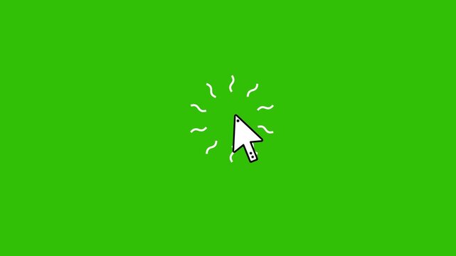 Unique Mouse Hand Click Cursor Animation on green screen Loop with white Burst Effect animated video. animated Finger Pressing Computer mouse Pointer arrow clicking gesture on Chroma key