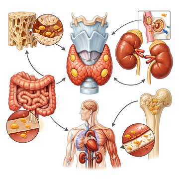 Human Parathyroid Gland Function and Calcium Regulation Medical Illustration