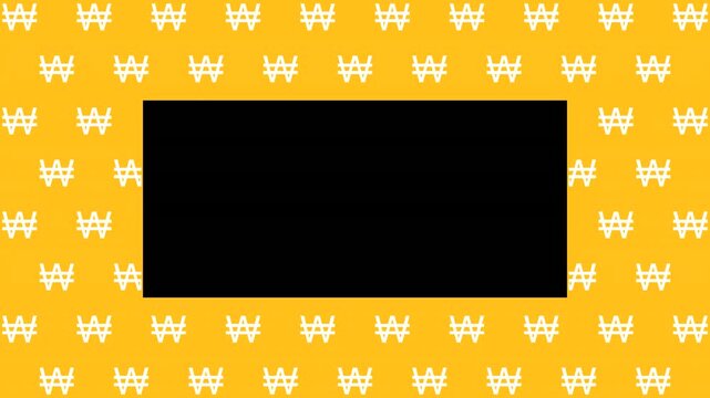 Animated Seamless Pattern Of Korean Won Currency Symbols Scrolling Up On An Orange Background With Transparent Text Area In Center, Codec ProRes 4444 with alpha channel, 4K Horizontal