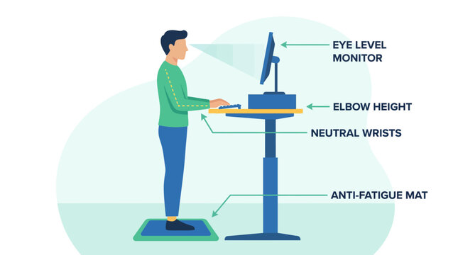 Ergonomic standing desk setup for healthy working