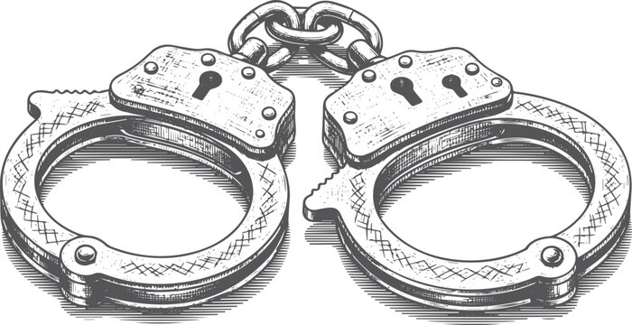 Engraved of steel handcuffs shackles metal