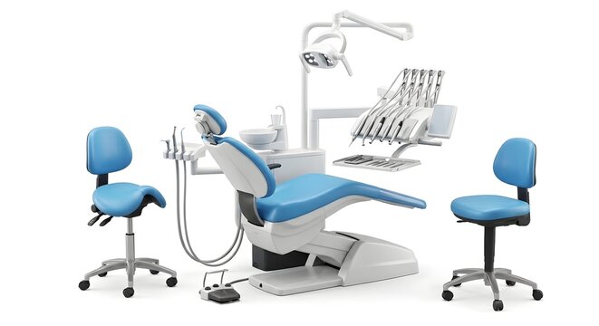 Modern Dental Clinic Chair Unit with Equipment Isolated on White Background
