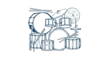 Naklejka premium Hand-drawn Drum Kit Outline Illustration - Musical Instrument Vector Art