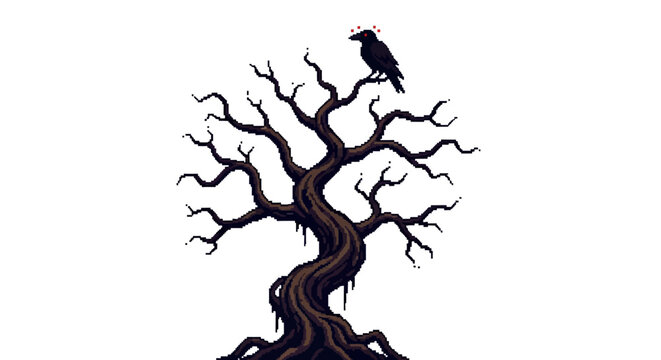 Gnarled Dead Tree with Crow Silhouette Perched Atop.