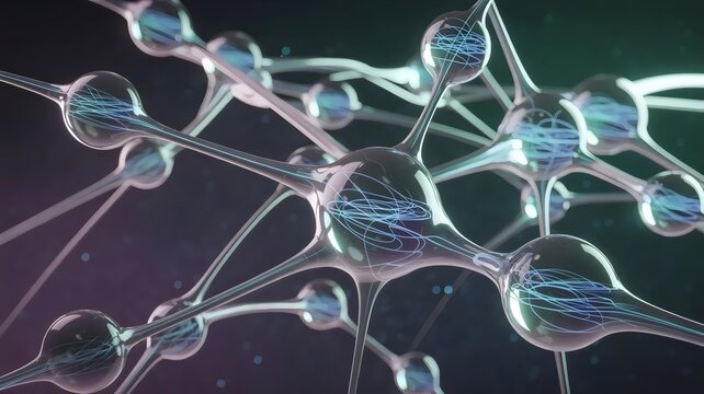 Glowing nodes and light streams representing data flow - Perfect for digital connectivity, complex systems, or abstract tech banners.