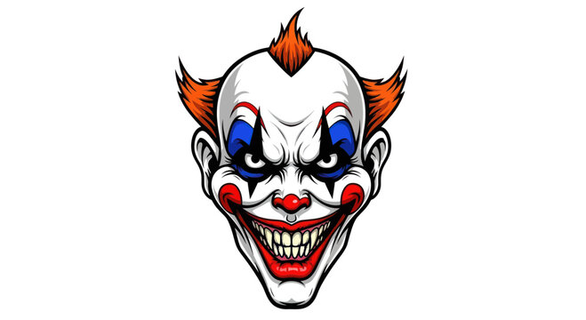 Scary Clown Face Illustration, Evil Grin, Horror Character, Halloween Theme