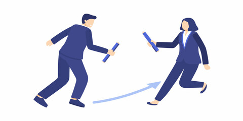 Fototapeta premium Teamwork handoff illustration with two business people passing a baton