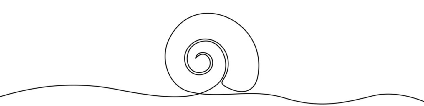 Snail shell, made in one line. Minimalistic symbol of nature, slowness, or the harmony of the golden ratio. Vector illustration.