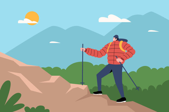 Man Happy Hiking Rock Mountain