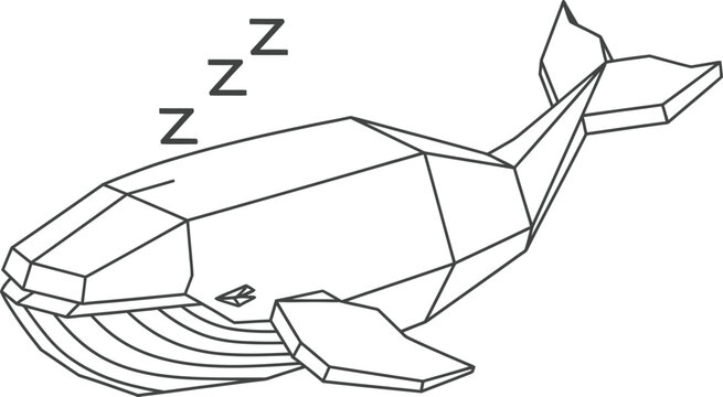 Low poly sleeping whale outline icon