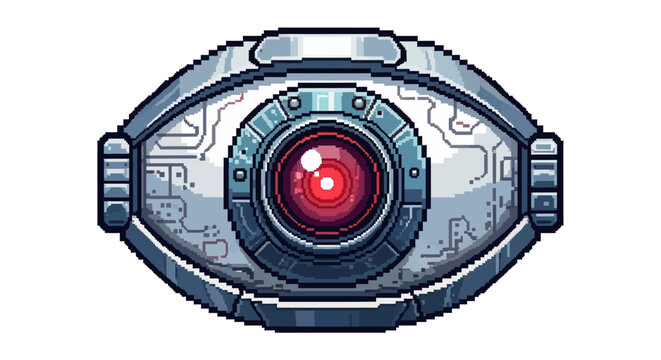 Futuristic Robotic Eye With Red Lens.