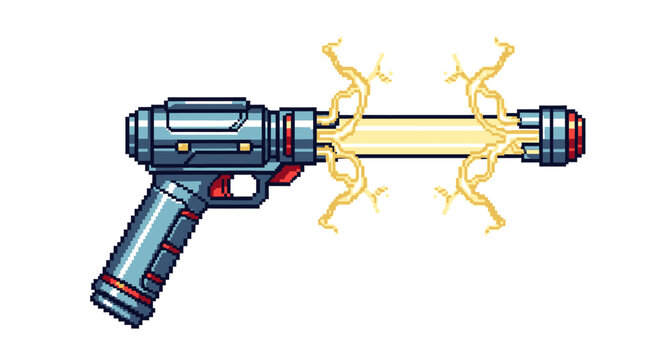 Futuristic Pixel Art Energy Weapon Illustration.