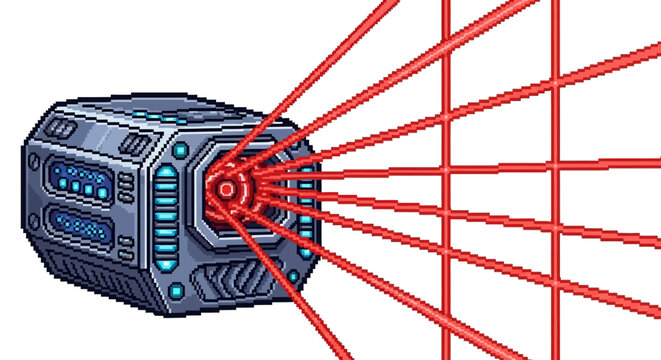 Futuristic Laser Device Emitting Multiple Red Beams.