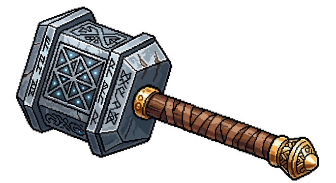 Mighty Norse Hammer with Ancient Runes and Ornate Handle.
