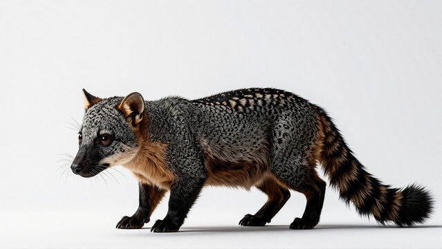 Gray Fox with Ringed Tail Captured in Studio Portrait