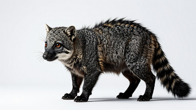 A Civet Cat with Striking Features on White Background