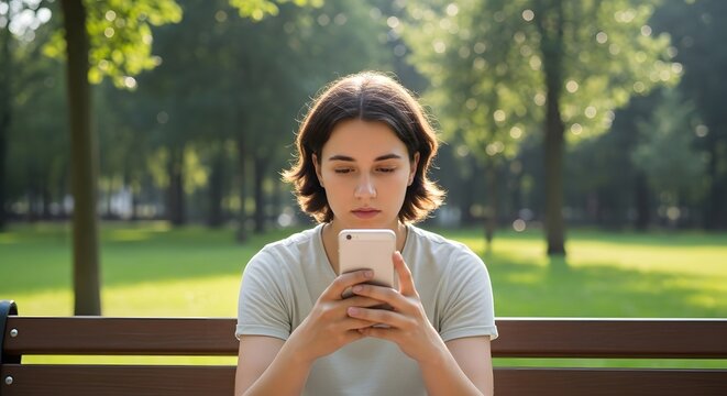 Young Woman Using Smartphone on Park Bench female person