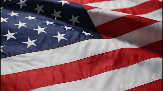 Close up of the United States flag with soft fabric texture and waving stripes